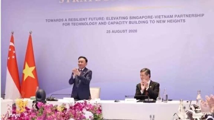 Ủy viên Bộ Chính trị, Thường trực Ban Bí thư Trần Cẩm Tú, cùng Phó Tổng Thư ký Đảng Hành động Nhân dân Singapore, Bộ trưởng Quốc phòng kiêm Bộ trưởng Điều phối dịch vụ công Chan Chun Sing đồng chủ trì Đối thoại Chiến lược Việt Nam-Singapore lần thứ nhất. (Nguồn: TTXVN)
