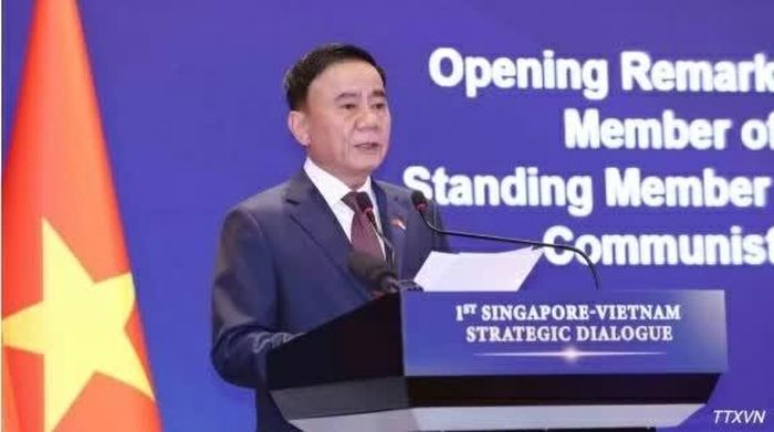 Ủy viên Bộ Chính trị, Thường trực Ban Bí thư Trần Cẩm Tú phát biểu tại Đối thoại Chiến lược Việt Nam-Singapore lần thứ nhất giữa Đảng Cộng sản Việt Nam và Đảng Hành động Nhân dân Singapore. (Nguồn: TTXVN)