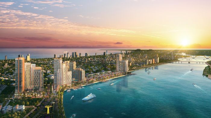   Tháp căn hộ TMDV Symphony 5 thuộc tổ hợp Sun Symphony Residence sở hữu vị trí đắc địa ven sông Hàn. Ảnh phối cảnh: Sun Property