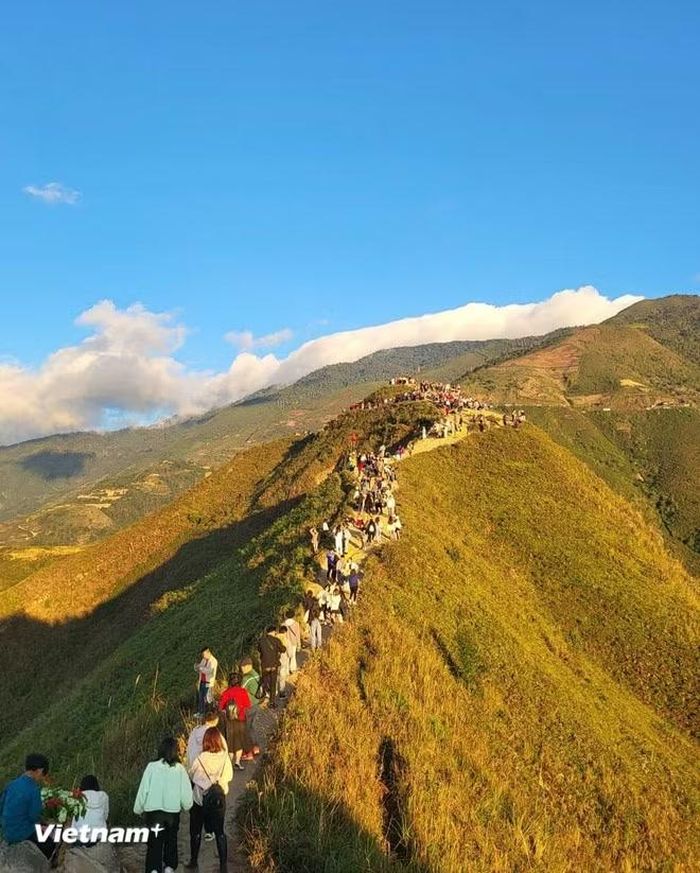 Sống lưng khủng long có địa thế đặc biệt khi sống núi hướng thẳng về phía trước, là một điểm ngắm mây vô cùng lý tưởng đối với tất cả du khách khi đến với Tà Xùa. (Ảnh: Hồng Hạnh)
