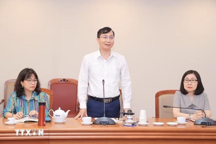 Tổng Biên tập Báo Điện tử VietnamPlus (TTXVN) Trần Tiến Duẩn phát biểu. (Ảnh: Minh Quyết/TTXVN)