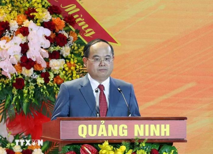 Đồng chí Quản Minh Cường, Ủy viên Trung ương Đảng, Bí thư Thành ủy Quảng Ninh phát biểu. (Ảnh: Thống Nhất/TTXVN)