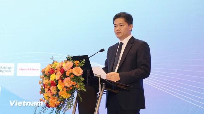 Thứ trưởng Thường trực Bộ Y tế Vũ Mạnh Hà phát biểu tại Hội nghị. (Ảnh: PV/Vietnam+)