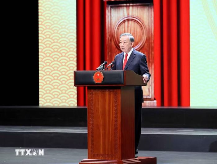 Tổng Bí thư, Chủ tịch nước Tô Lâm đọc diễn văn kỷ niệm 81 năm Quốc khánh nước Cộng hòa xã hội Chủ nghĩa Việt Nam. (Ảnh: An Đăng/TTXVN)