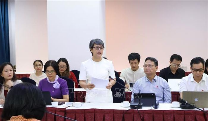 Bà Trần Ngọc Ánh, đại diện Hội Khoa học Kỹ thuật An toàn thực phẩm phát biểu.