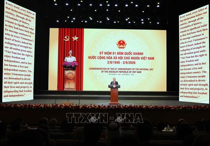 Tổng Bí thư, Chủ tịch nước Tô Lâm đọc Diễn văn kỷ niệm. Ảnh: Thống Nhất/TTXVN