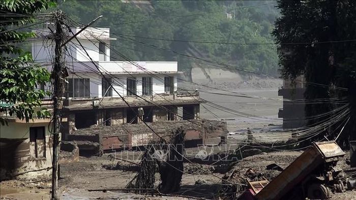 Khu vực bị tàn phá do lũ quét tại huyện Rasuwa, Nepal, ngày 26/8/2026. Ảnh: ANI/TTXVN phát