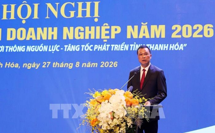 Chủ tịch UBND tỉnh Thanh Hóa Tô Anh Dũng phát biểu khai mạc Hội nghị. Ảnh: Việt Hoàng - TTXVN