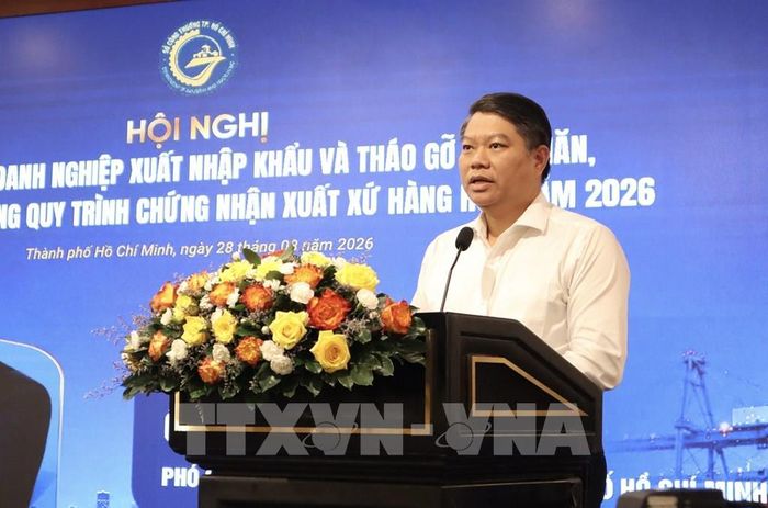 Ông Lê Văn Danh, Phó Giám đốc Sở Công Thương Thành phố Hồ Chí Minh phát biểu tại hội nghị. Ảnh: Xuân Anh -TTXVN