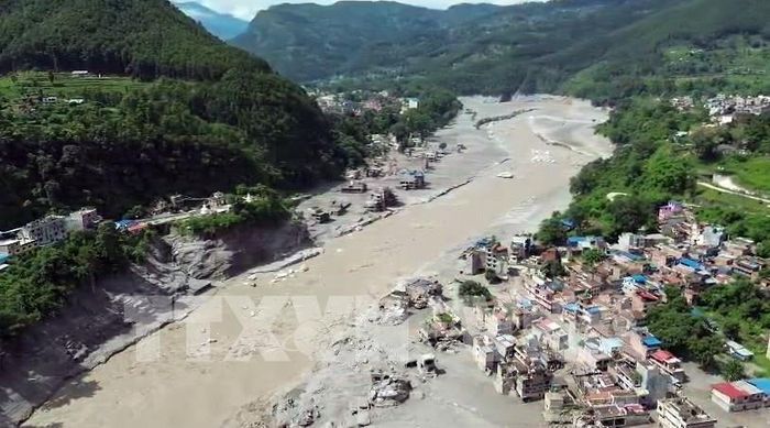 Khu vực bị tàn phá do lũ lụt và lở đất tại Trishuli, Nepal ngày 28/8/2026. Ảnh: ANI/TTXVN phát