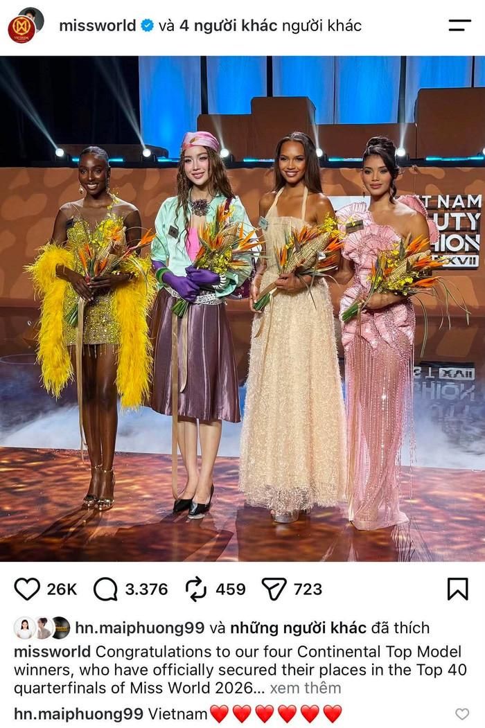 Mai Phương chúc mừng, ủng hộ Bảo Ngọc tại Miss World.