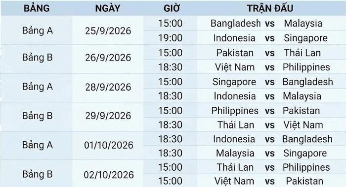 Lịch thi đấu tự thiết kế.