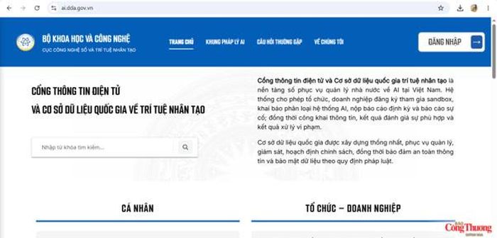 Cổng thông tin điện tử một cửa về trí tuệ nhân tạo tại địa chỉ ai.dda.gov.vn.