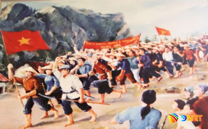 Tranh minh họa khởi nghĩa Cách mạng tháng Tám tại Đà Nẵng. Ảnh chụp lại tại Bảo tàng Đà Nẵng. Ảnh: HÀN NGUYÊN