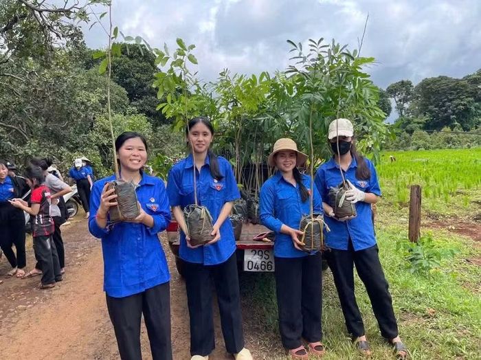 Đoàn viên thanh niên xã Ia O tích cực trồng cây tại làng Cúc. Ảnh: ĐVCC 