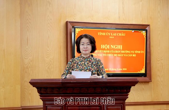 Đồng chí Lê Thị Hường - Ủy viên Ban Thường vụ, Trưởng Ban Tổ chức Tỉnh ủy công bố các quyết định. 