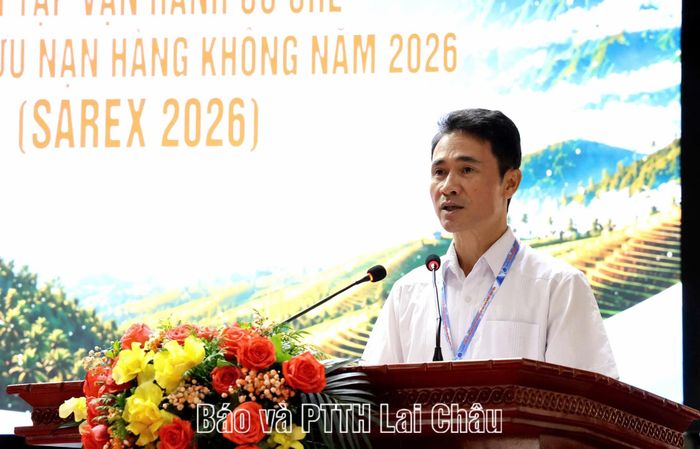 Đồng chí Hà Trọng Hải - Phó Chủ tịch UBND tỉnh phát biểu tại buổi diễn tập.