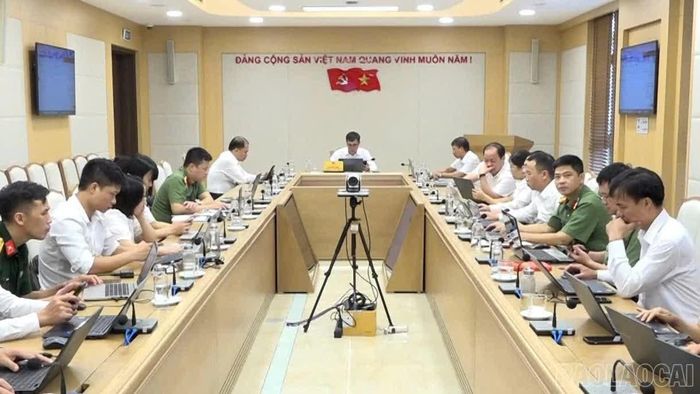 Quang cảnh hội nghị tại điểm cầu tỉnh Lào Cai.
