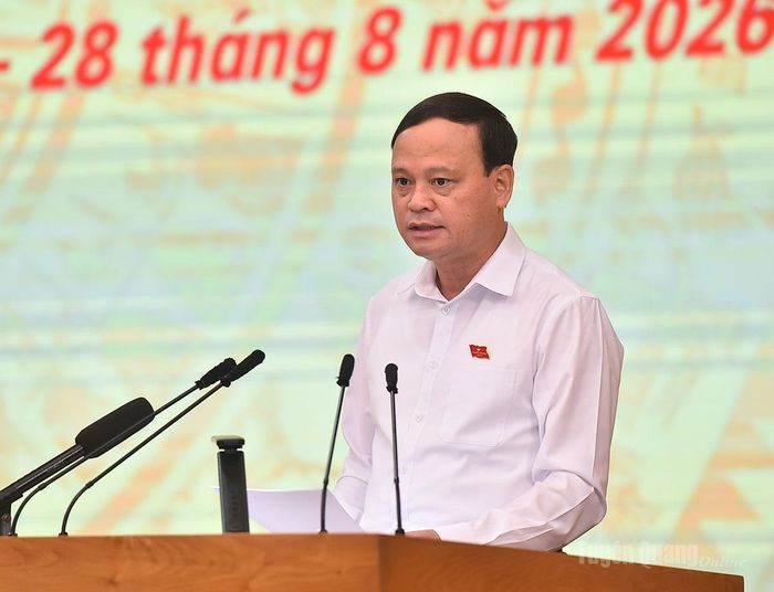 Đồng chí Nguyễn Mạnh Tuấn, Phó Chủ tịch Thường trực UBND tỉnh trình bày dự thảo nghị quyết tại kỳ họp.