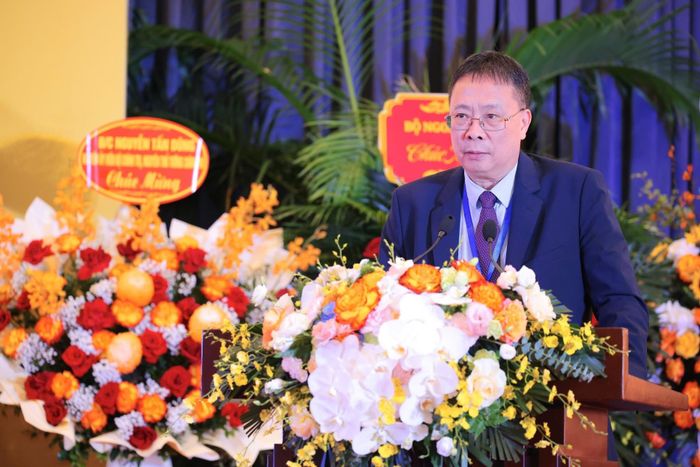 GS.VS Châu Văn Minh, Chủ tịch Liên hiệp các Hội Khoa học và Kỹ thuật Việt Nam khóa IX, nhiệm kỳ 2026 - 2031, phát biểu tại Đại hội.