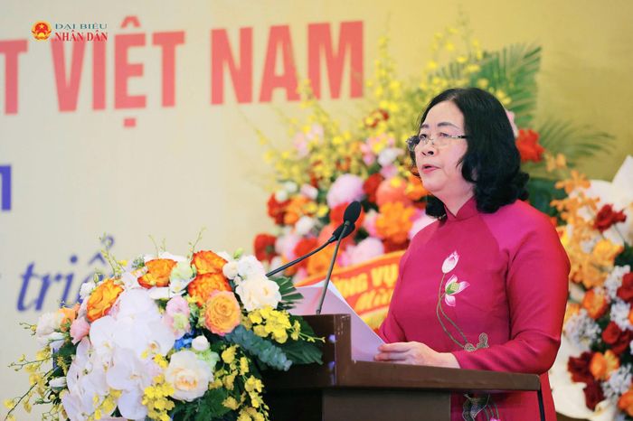Chủ tịch Ủy ban Trung ương Mặt trận Tổ quốc Việt Nam Bùi Thị Minh Hoài phát biểu. Ảnh: M. Hồng