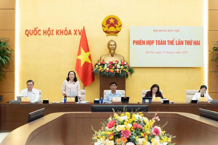 Phó Chủ tịch Hội đồng Dân tộc Trần Thị Hoa Ry phát biểu tại Phiên họp. Ảnh: Lâm Hiển
