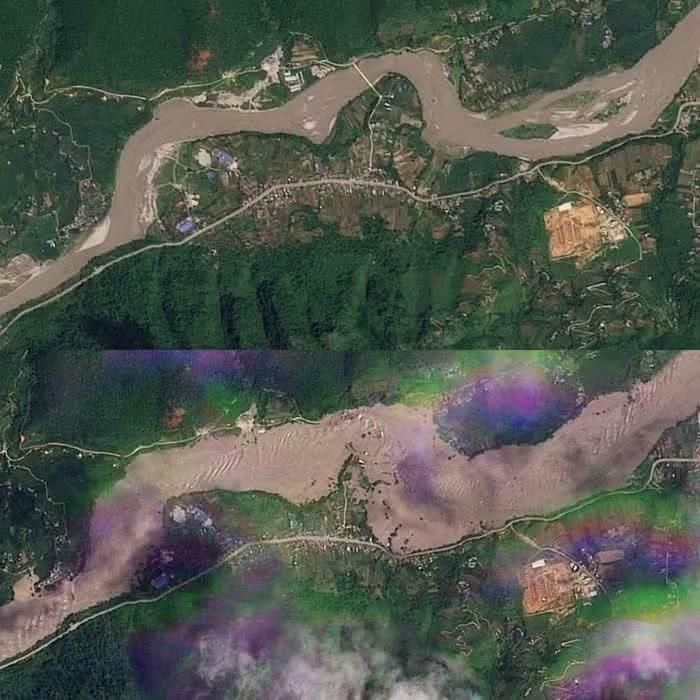 Ảnh vệ tinh cho thấy sức tàn phá của trận lũ quét tại biên giới Nepal - Trung Quốc. Ảnh: Planet Labs