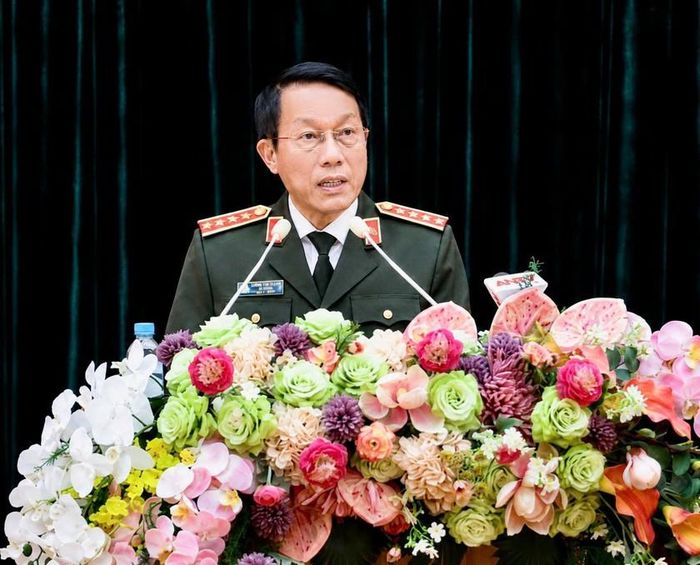 Đại tướng Lương Tam Quang, Bộ trưởng Bộ Công an phát biểu tại buổi lễ. Ảnh: Công an cung cấp