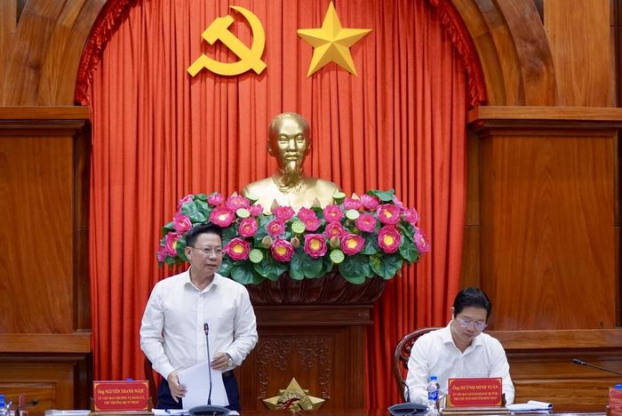 Thứ trưởng Bộ Tư pháp Nguyễn Thanh Ngọc phát biểu tại buổi kiểm tra công tác tư pháp tại Đồng Tháp