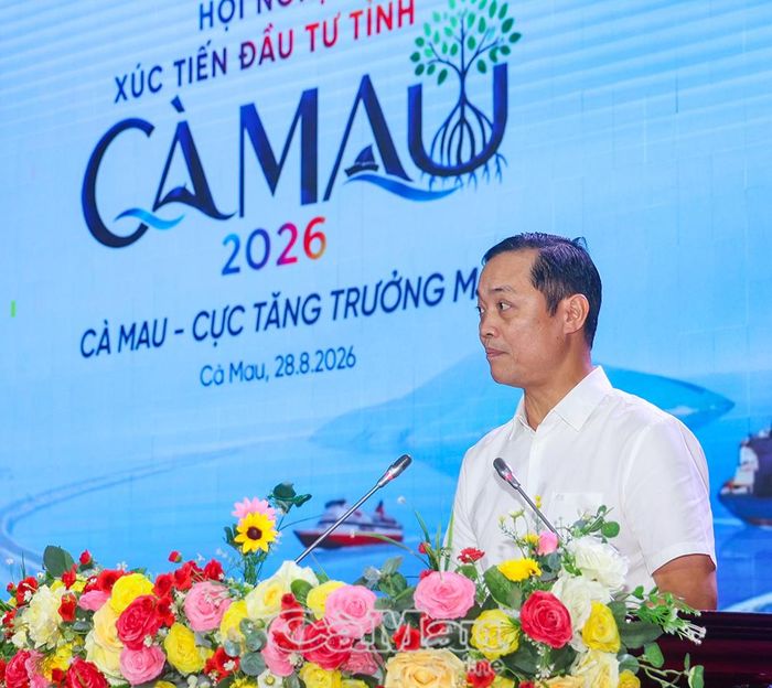  Ông Trần Phú Chiến, Chủ tịch Hội đồng quản trị Công ty Cổ phần Đầu tư Hacom Holdings, tham luận về tiềm năng phát triển năng lượng tái tạo của tỉnh Cà Mau.