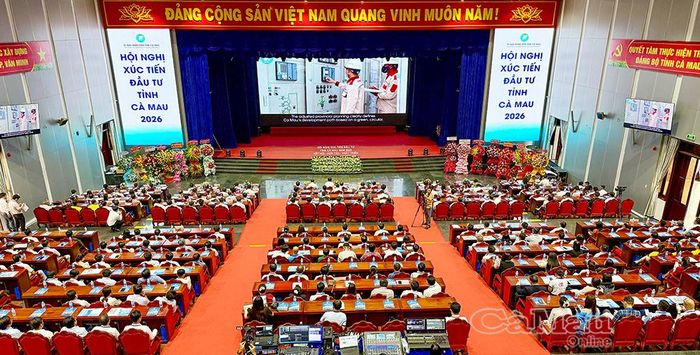 Các đại biểu xem video clip giới thiệu tổng quan về tỉnh Cà Mau - địa phương năng động, đổi mới, giàu khát vọng và rộng mở chào đón các nhà đầu tư.