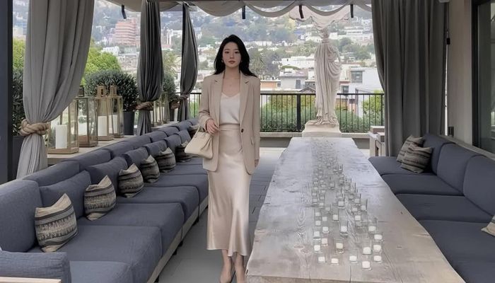 Công thức phối chân váy lụa + blazer