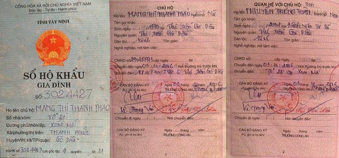 Hộ khẩu năm 2006 thể hiện chỉ có bà Thảo (chủ hộ) và anh Toàn (con)