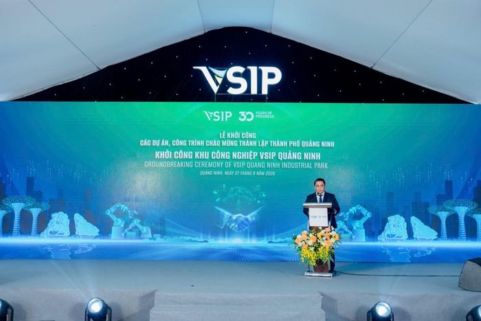 Ông Nguyễn Hồng Đại, Tổng giám đốc Công ty TNHH VSIP Quảng Ninh phát biểu tại lễ khởi công.