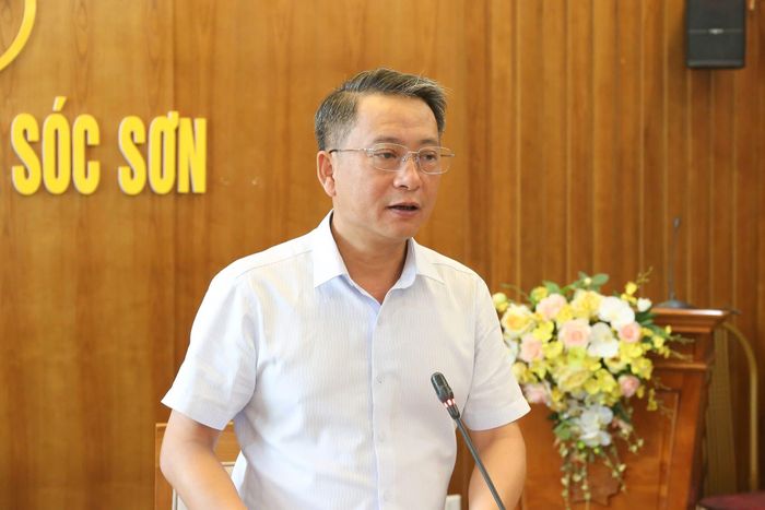 Phó Bí thư Thường trực Đảng uỷ, Chủ tịch HĐND xã Sóc Sơn Vương Nguyên Minh phát biểu. Ảnh: CTV.