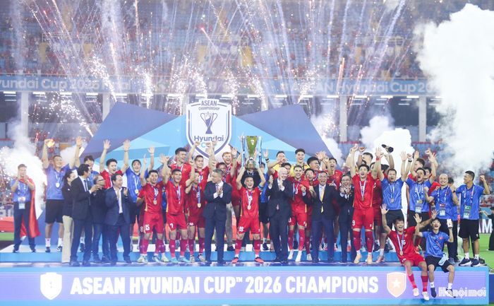 Tuyển Việt Nam ăn mừng với thành tích ấn tượng tại ASEAN Cup 2026. Ảnh: Ngọc Tú
