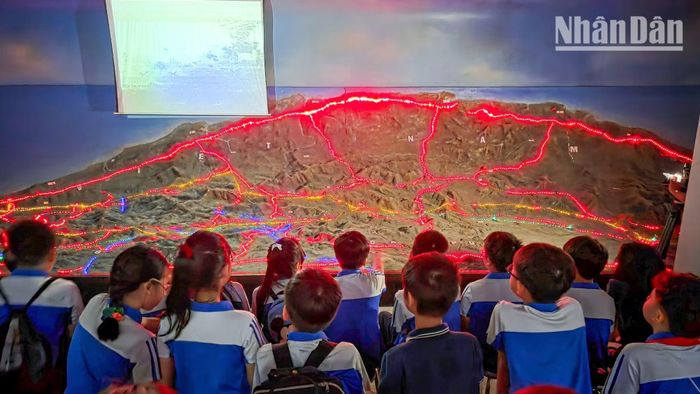 Sa bàn trực quan tái hiện tuyến vận tải chiến lược kết hợp đường gùi thồ, hành quân bộ và cơ giới. Sự kết hợp linh hoạt này đã đáp ứng kịp thời, khẩn trương yêu cầu chi viện cho chiến trường miền nam.