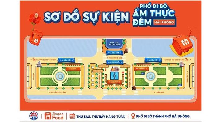 Sơ đồ khu vực tổ chức các hoạt động phố đi bộ và kinh tế ban đêm thành phố Hải Phòng. (Ảnh: XUÂN TRƯỜNG)