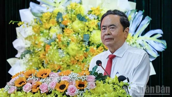 Chủ tịch Quốc hội Trần Thanh Mẫn phát biểu tại buổi lễ. (Ảnh: Thế Anh)