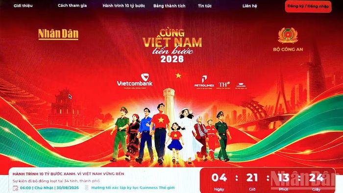 Ảnh chụp màn hình giao diện đăng ký trực tuyến hưởng ứng Chương trình đi bộ "Cùng Việt Nam tiến bước" năm 2026 trên địa chỉ: http://cungvietnamtienbuoc.nhandan.vn.