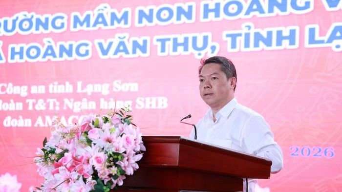 Đồng chí Đoàn Thanh Sơn, Tỉnh ủy viên, Phó Chủ tịch Ủy ban nhân dân tỉnh Lạng Sơn phát biểu tại buổi lễ. (Ảnh: Sầm Nguyên)