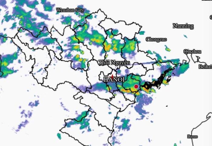  Các ổ dông xuất hiện ở Hà Nội và Bắc bộ chiều 29-8. Ảnh chụp màn hình radar 