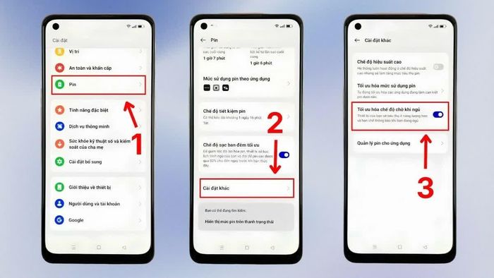 Cách tắt tối ưu hóa chờ khi ngủ trên OPPO đơn giản.