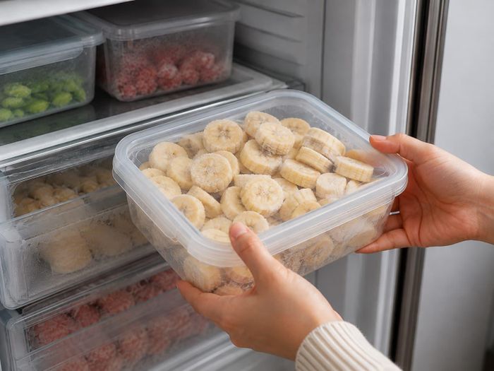 Các lát chuối chín đã được cấp đông sử dụng theo tùy mục đích khác nhau. Ảnh minh họa: AI