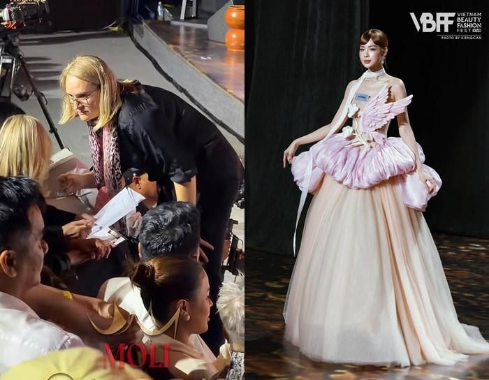 Chủ tịch Miss World cùng ê-kíp trực tiếp theo dõi phần thi Top Model và chấm điểm, không có sự can thiệp từ nước chủ nhà. (Ảnh trái từ TikTok Moli Queen)