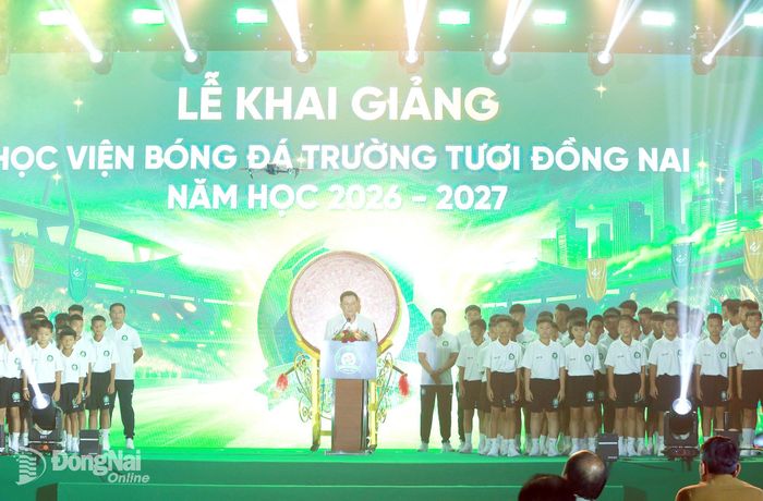 Lễ khai giảng năm học 2026-2027 của Học viện Bóng đá Trường Tươi Đồng Nai. Ảnh: Huy Anh