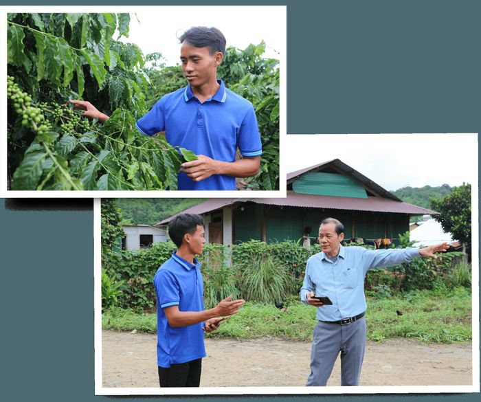 Tổ trưởng Lý A Sổ trao đổi với tác giả trên đường thăm các gia đình trong bản