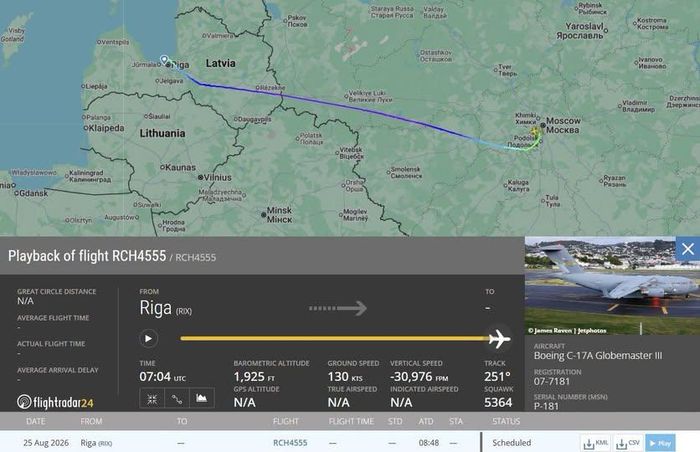 Hành trình của chiếc C-37 đến Moskva. Ảnh Flightradar24