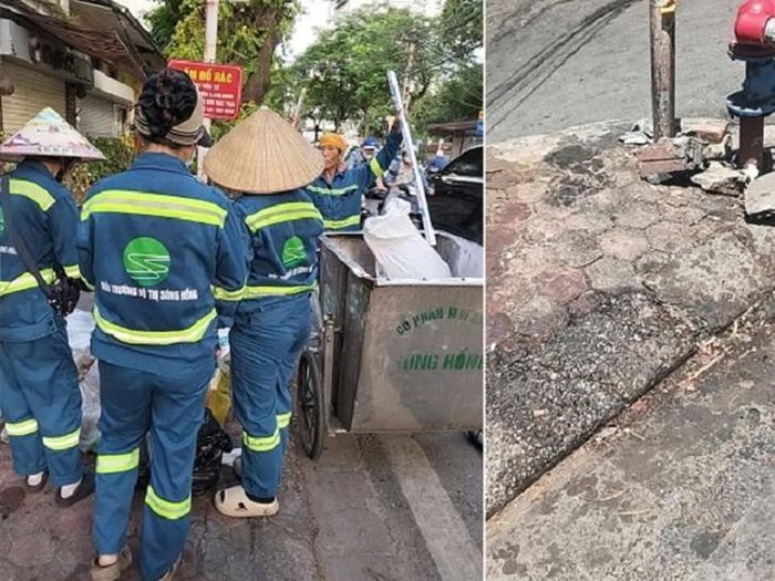 Xử lý điểm đen rác thải tại khu vực số 66 Hoàng Hoa Thám. Ảnh: T.H.