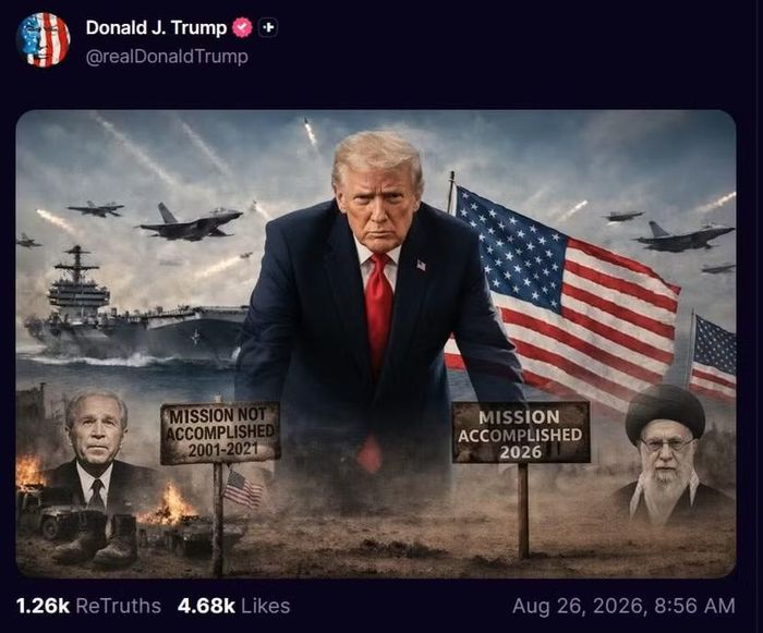 Tổng thống Trump đăng hình ảnh lên mạng xã hội với dòng chữ "Nhiệm vụ hoàn thành năm 2026" ngày 26-8-2026 (Ảnh: Truth Social/realDonaldTrump)